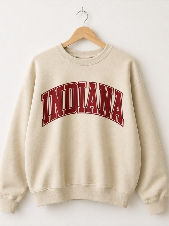 Gildan Tops - New Indiana Hoosiers Football Basketball Sweatshirt, Beige, M